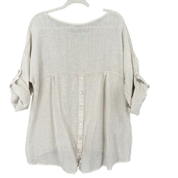 Terzo Millennio Linen Tunic Top Womens L Tan Lagenlook Cottagecore Long Sleeve - Picture 2 of 8
